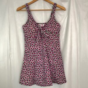 PENBROOKE Women's Bow Front Swimdress - Tile Play Pink and Black Pattern Size 16